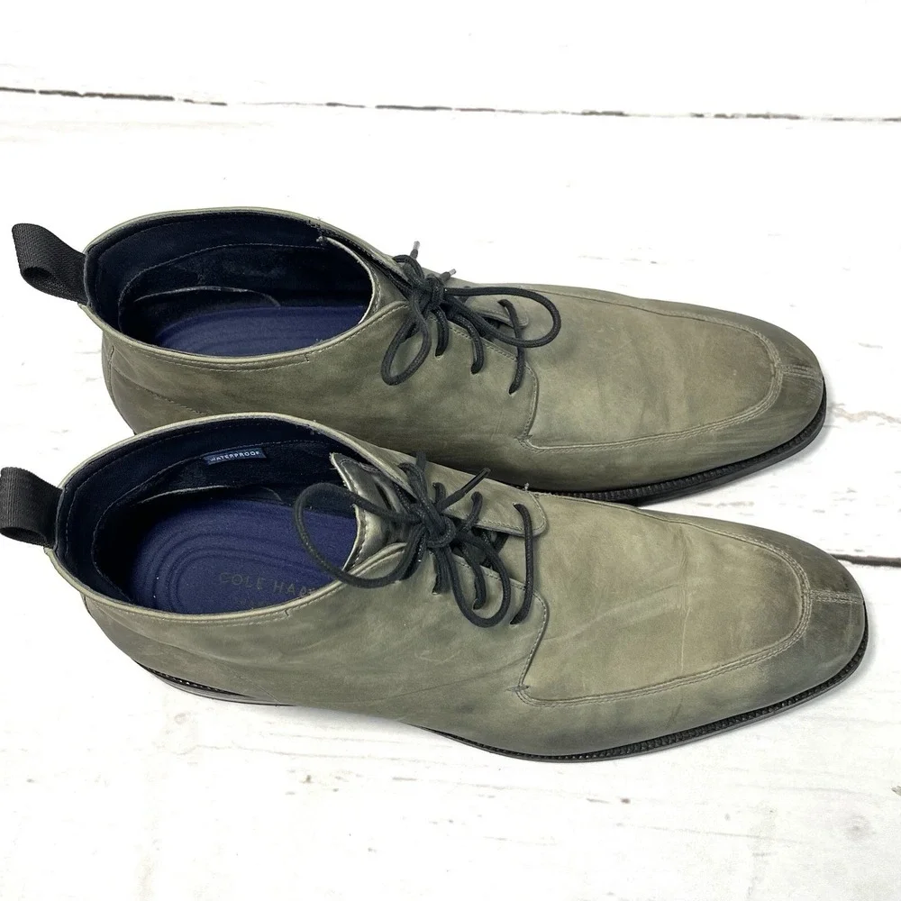 Cole Haan Wagner Boots Men's 13M Gray Chukka Apron Toe Leather Waterproof